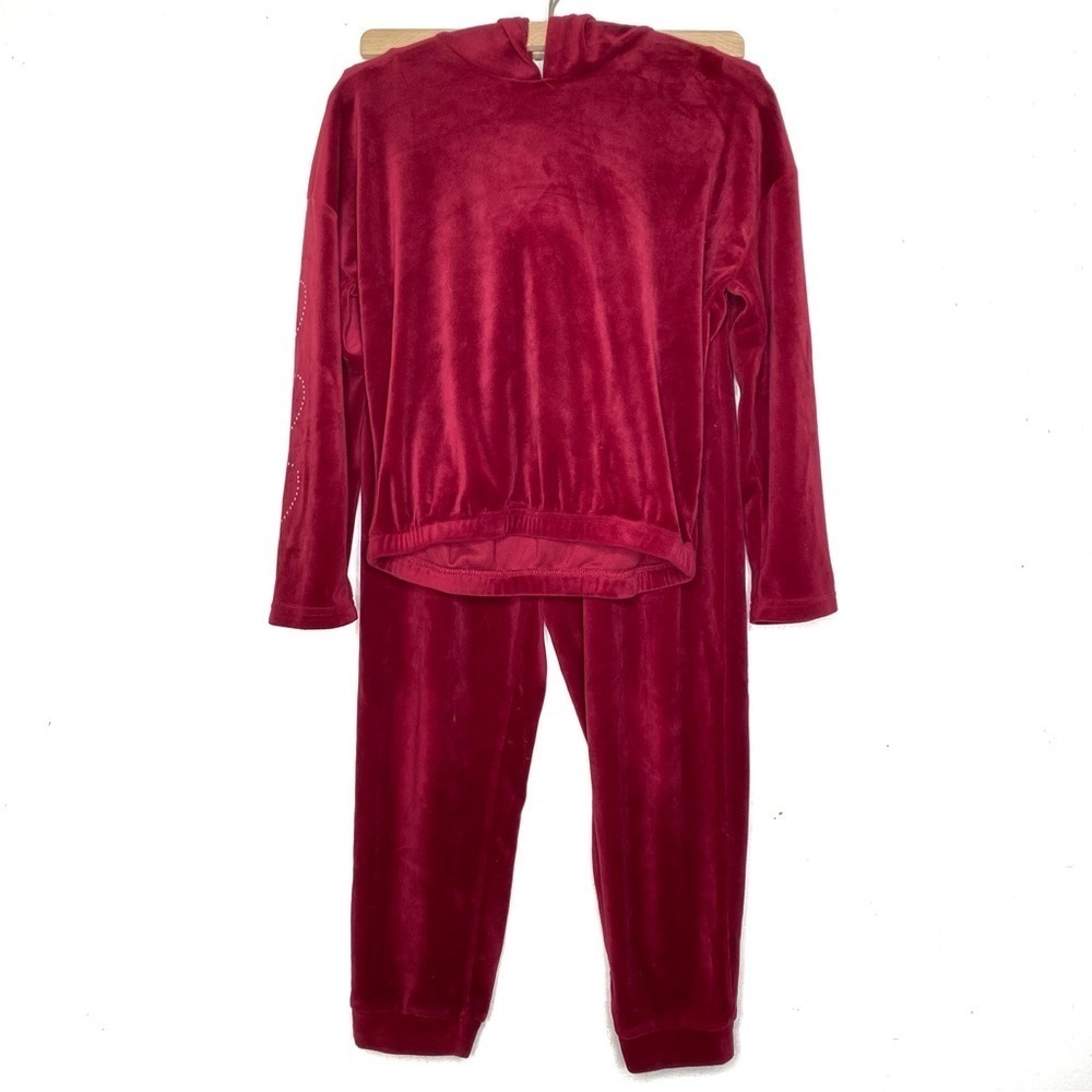 XtraOrdinary red velvet track suit with heart rhinestones